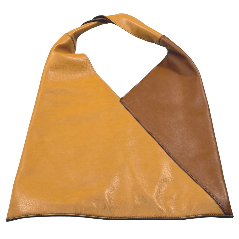 Urban‎ Outfitters Two Tone Vegan Leather Hobo Bag Tan Brown Triangle Tote EUC